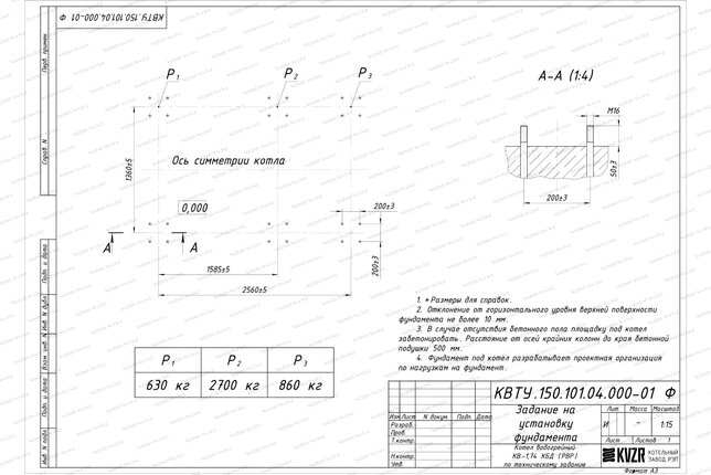 Котел на угле дровах 1.74 МВт с ОУР фундамент