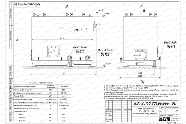 Котел 1.86 МВт твердотопливный с колосниками чертеж
